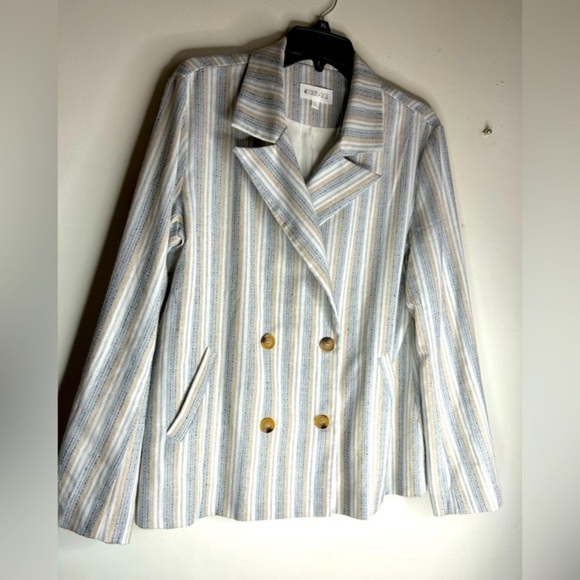 WhiteRoom + Cactus Linen Blend Striped Blazer‎ Size Large - Picture 4 of 14